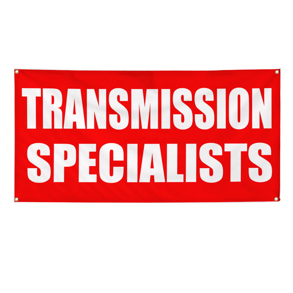 TRANSMISSION SPECIALISTS Business Sign Banner 4 feet x 8 feet /w 8