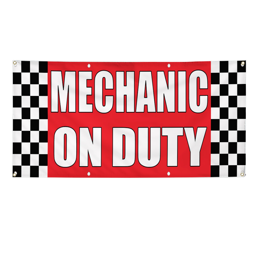 MECHANIC ON DUTY Auto Body Shop Car Repair Banner Sign 2 ft x 4 ft /w 4