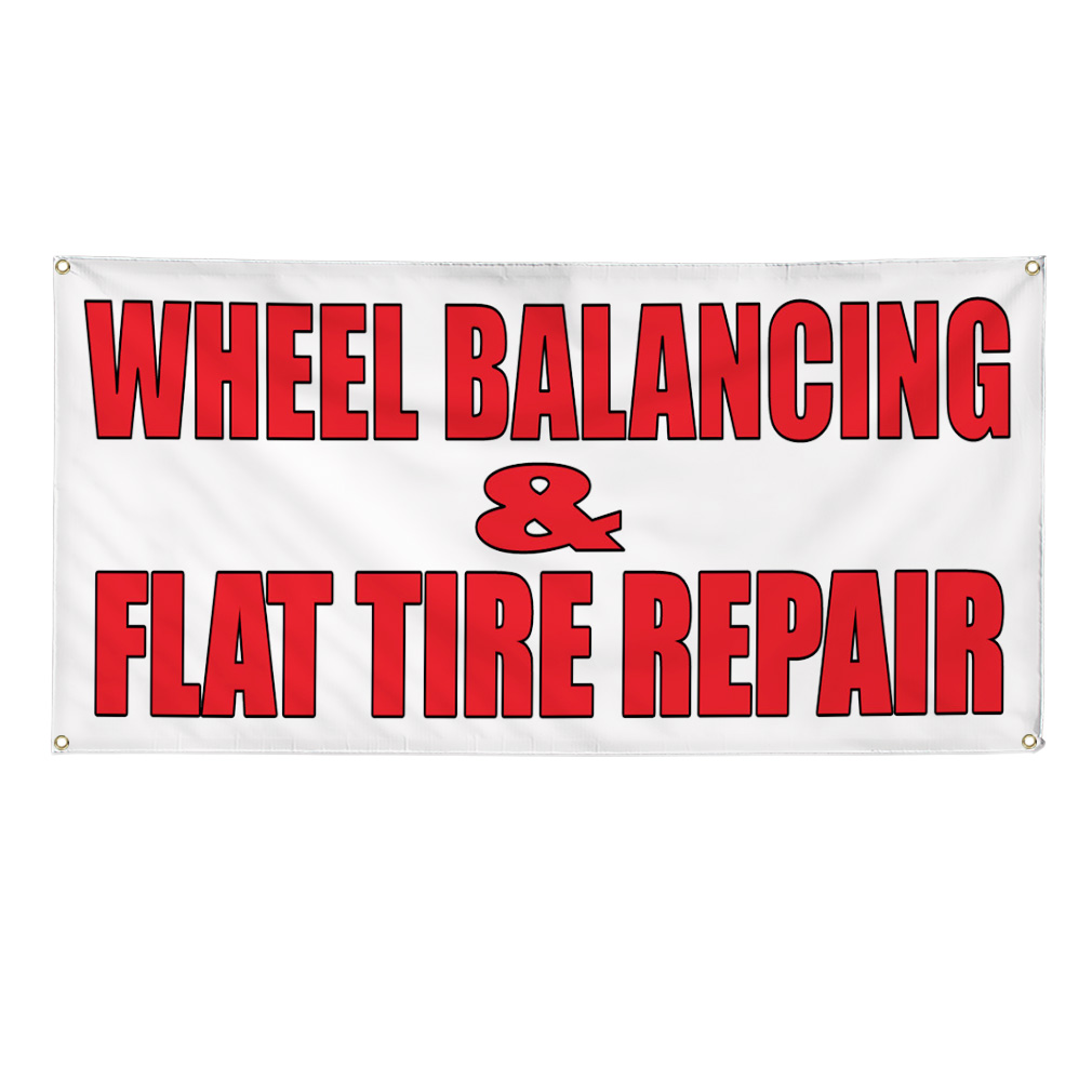 WHEEL BALANCING & FLAT TIRE REPAIR Body Shop Banner Sign 4' x 2' /w 4