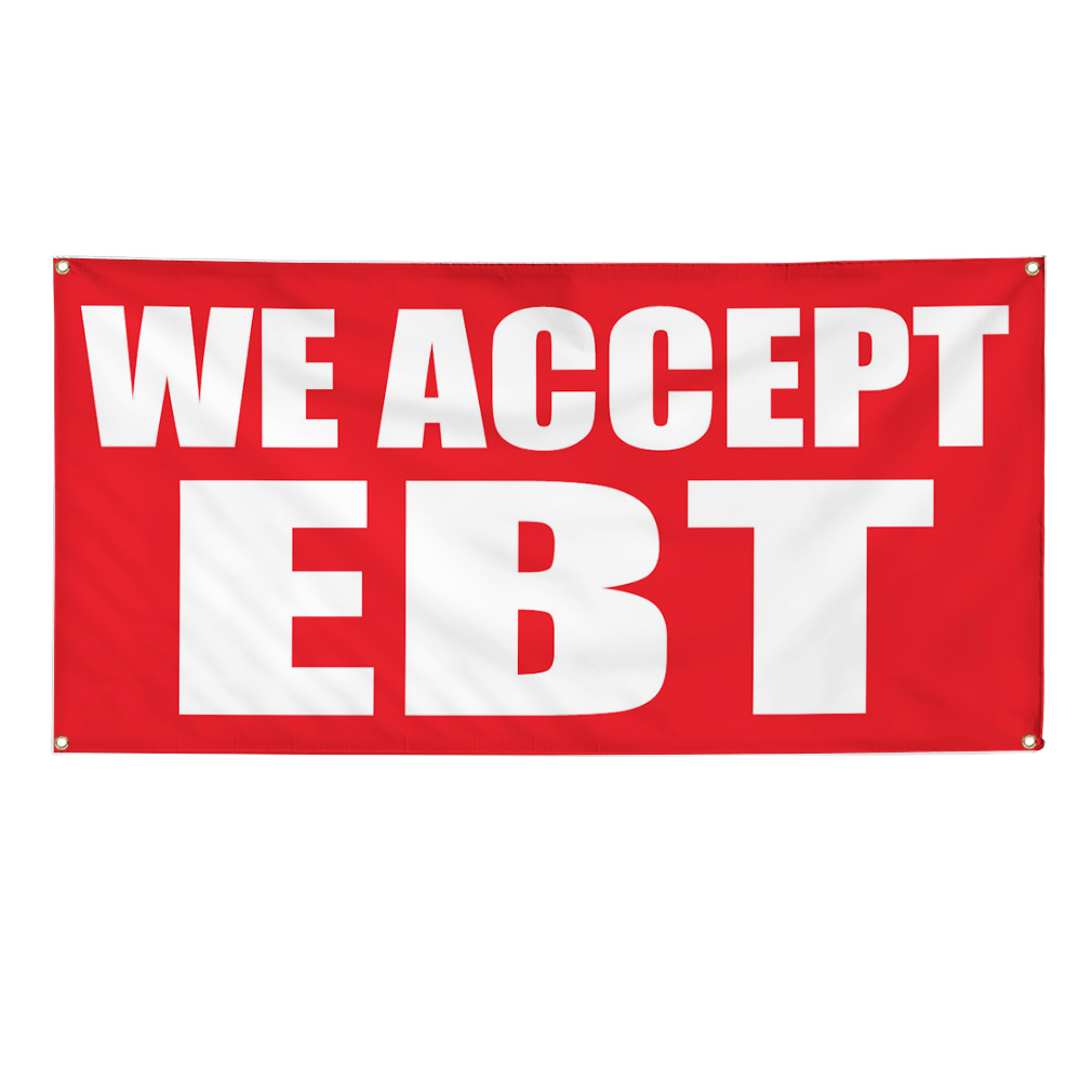 WE ACCEPT EBT Promotion Business Sign Banner 4' x 8' w/ 8 Grommets | eBay