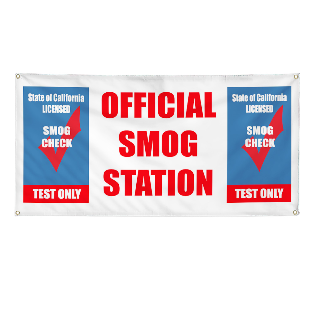 OFFICIAL SMOG STATION SMOG CHECK TEST Sign Banner 4' x 2' /w 4 Grommets