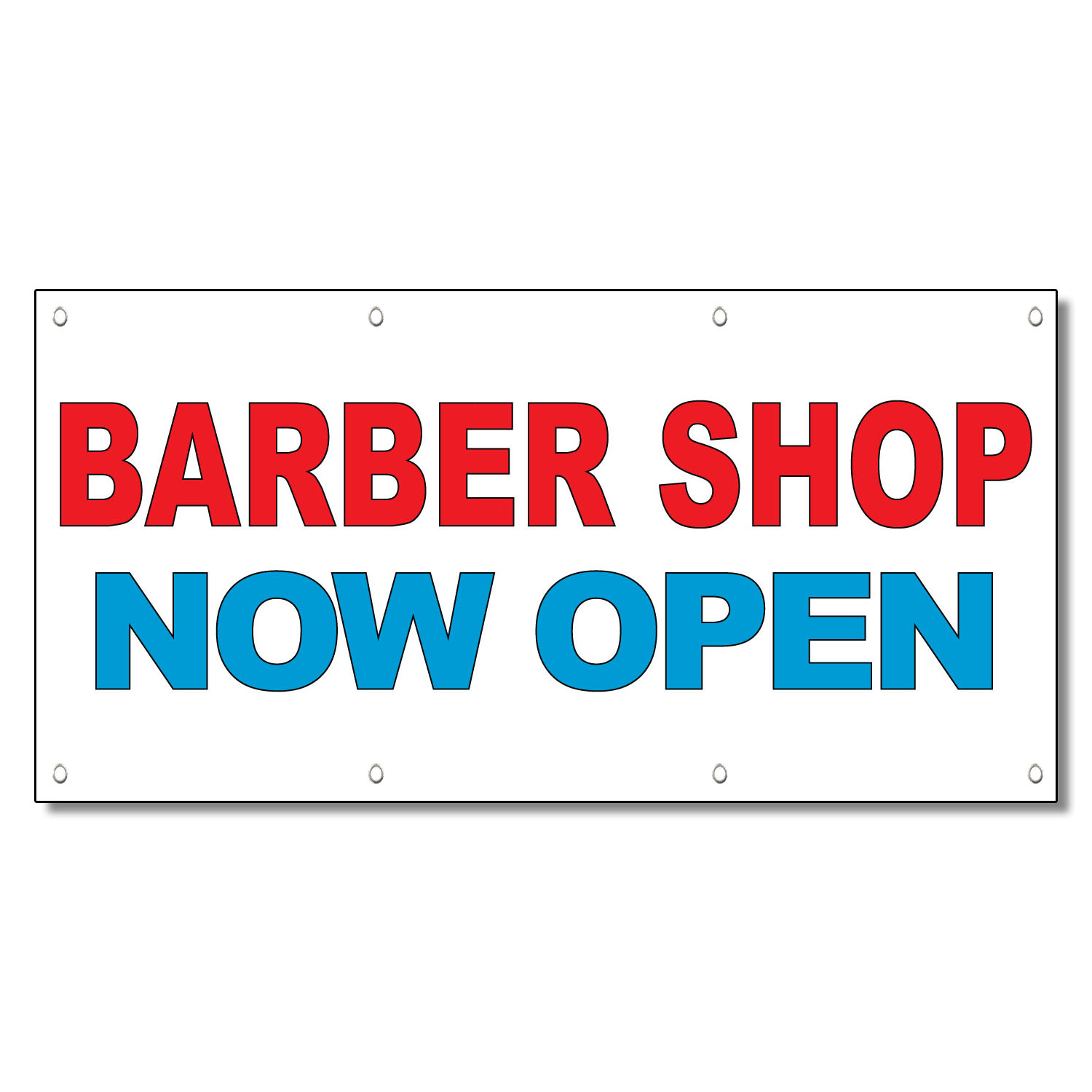 Barber Shop Now Open Red Blue 13 Oz Vinyl Banner Sign With