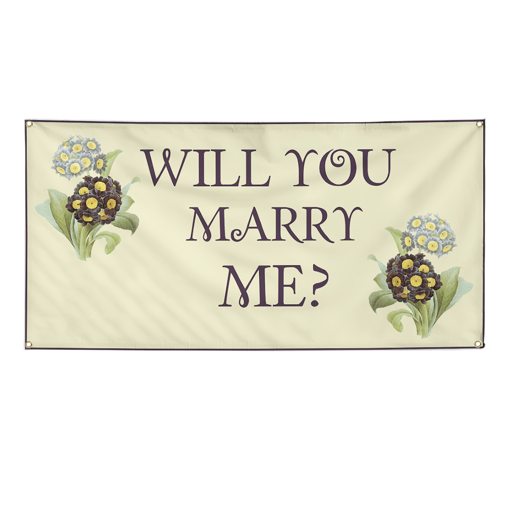 Wedding Marriage Will You Marry Me Blue Flowers Banner Sign Grommets 2