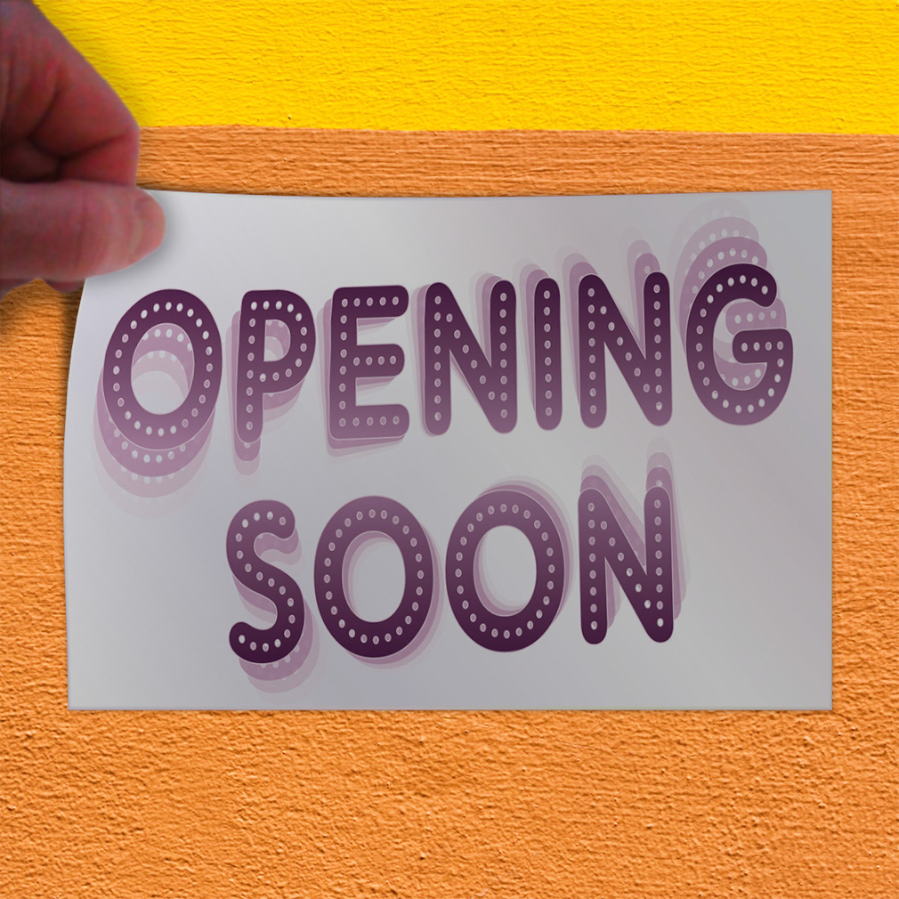 Decal Stickers Opening Soon Blue Red Vinyl Store Sign Label Business eBay